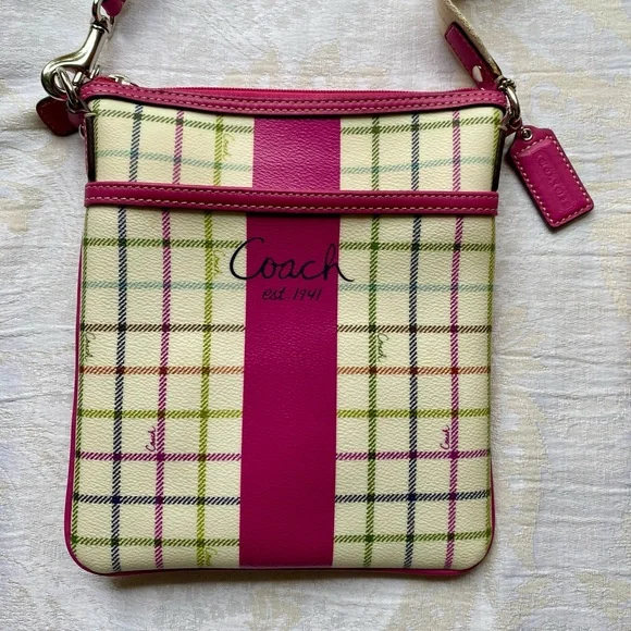 Coach Heritage Tattersall Pink Plaid Crossbody Bag - Picture 2 of 16